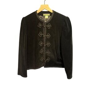 Bryn Connelly Black Velvet Jacket Ornate Frog Closures Cropped Blazer Size 12